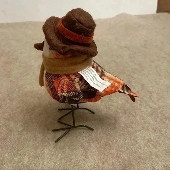 Harvest Autumn Fall Fabric Felt Birds Set 2 Birds Plaid Scarf Hat Holiday Decor - Picture 11 of 16
